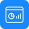 Dashboard or analytics interface icon with gauge symbol in white on a blue background